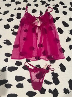 NWT Victoria’s Secret sheer babydoll set thing pink medium